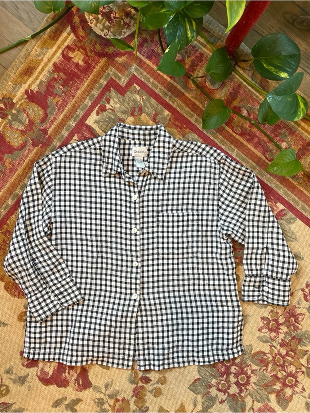 Chico’s Black and White Gingham Oversized Button-Up Shirt